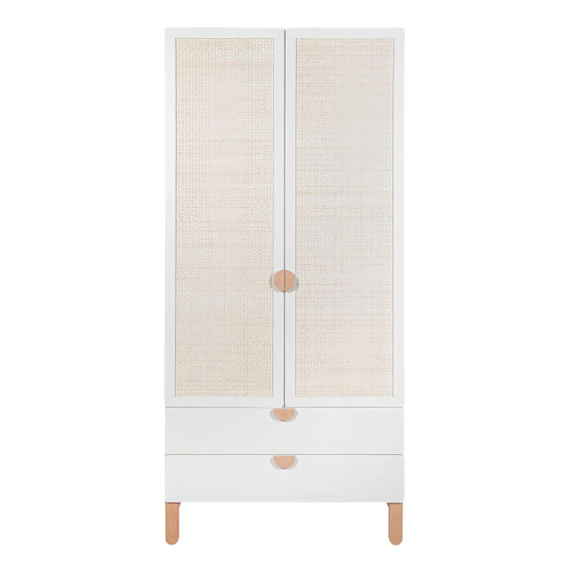 Armoire bébé avec cannage en rotin blanche et bois Ratata |Bellamy - RABISZ2D