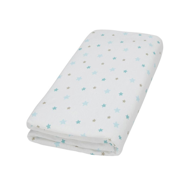 Drap-housse imprimé Domiva 70x140 blanc étoiles aqua, coton Oeko-Tex, disponible chez le Jurassien.