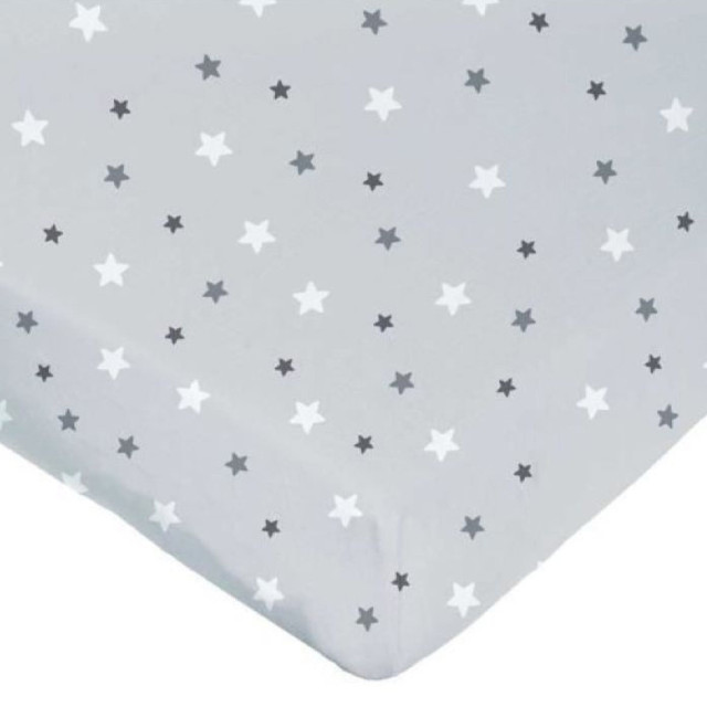 Drap-housse imprimé 70x140 perle étoiles, 100% coton jersey Oeko-Tex, Domiva, disponible chez Jurassien.