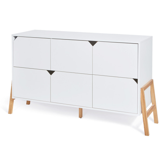 Grande commode enfant blanche en bois style Scandinave Ström par Bellamy, 6 tiroirs. Disponible chez Jurassien.