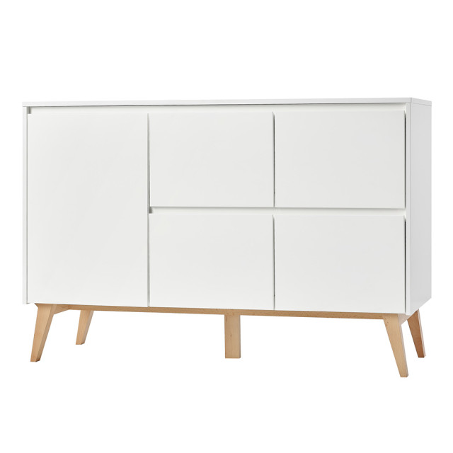 Grande commode chambre Swing bois et blanc Pinio