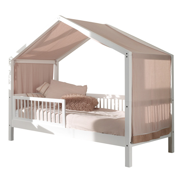 Lit cabane enfant blanc Forrest en hêtre, barrière sécurité, design élégant, disponible chez Le Jurassien, marque Vipack.