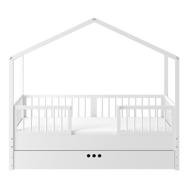 Lit cabane blanc avec tiroir et barrière Dream Nest 80x160 évolutif en bois - Fonctionnel et magique pour chambre enfant - Fabrication européenne Bellamy