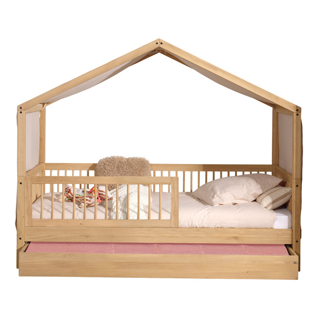 Lit cabane enfant chêne, tiroir gigogne, barrière, collection Forrest, marque Vipack, disponible chez le Jurassien