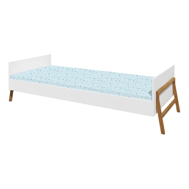 Lit enfant Ström blanc style scandinave 90x200 en bois massif, avec sommier inclus - Bellamy - Jurassien