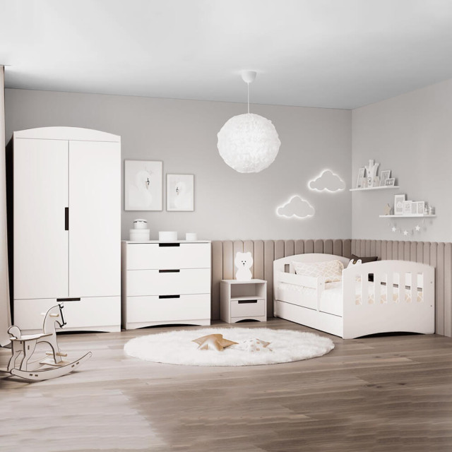 Pack chambre enfant complète Kocot Kids Classic blanc, style classique, par Jurassien. Lit, armoire et plus inclus.