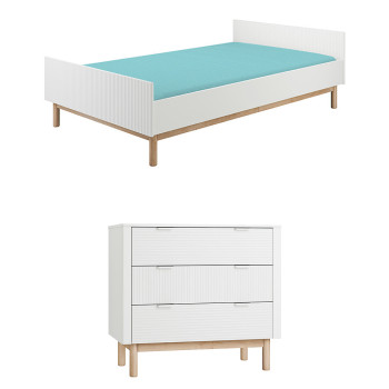 Pack Duo chambre enfant Miloo blanc avec lit 120x200 + commode 3 tiroirs