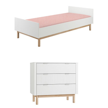 Pack Duo chambre enfant Miloo blanc avec lit 90x200 + commode 3 tiroirs