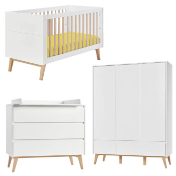 Pack lit bébé 70x140 + commode à langer + armoire 3P Swing blanc