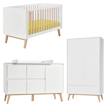 Pack lit bébé 70x140 + large commode à langer + armoire 2P Swing blanc