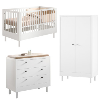 Pack lit bébé + commode + armoire Forrest blanc