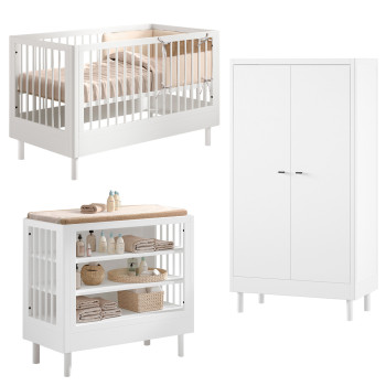 Pack lit bébé + meuble à langer + armoire Forrest blanc