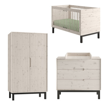 Pack Trio chambre bébé complète en pin Country