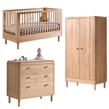 Pack lit bébé + commode + armoire en chêne Forrest