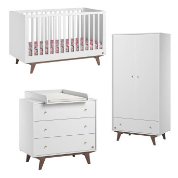 Pack chambre complète bébé Mid Vox blanc et bois noyer