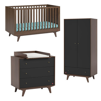 Pack chambre complète bébé Mid Vox noir et bois noyer