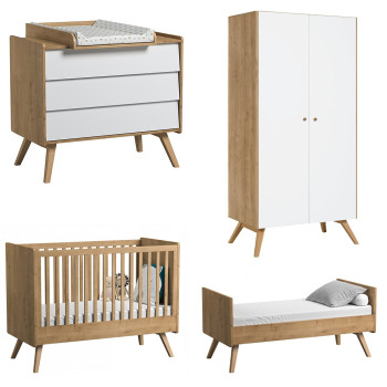 Chambre complète bébé évolutive Vox Vintage bois et blanc