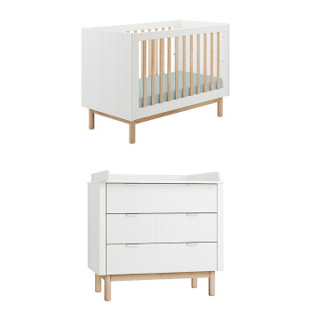 Pack Duo chambre bébé Miloo blanche avec lit bébé 60x120 + commode à langer