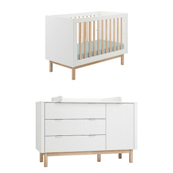 Pack Duo chambre bébé Miloo blanche avec lit bébé 60x120 + grande commode à langer