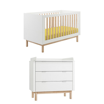 Pack Duo chambre bébé Miloo blanche avec lit bébé 70x140 + commode à langer