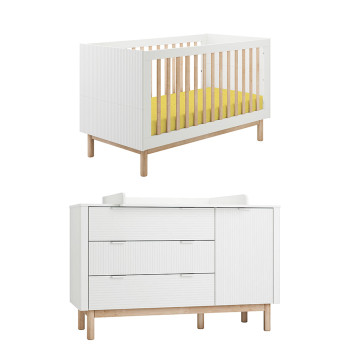 Pack Duo chambre bébé Miloo blanche avec lit bébé 70x140 + grande commode à langer