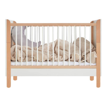 Lit bébé bois et blanc 60x120 évolutif Ratata