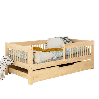 Lit en bois pour enfant avec tiroir et barrière Adeko CPW pour matelas 90