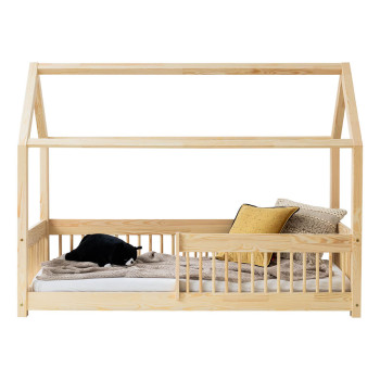 Lit cabane avec barrière en pin Adeko MBW pour matelas enfant 90