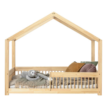 Lit cabane enfant avec couchage au sol et barrière Adeko RMW pour matelas 90