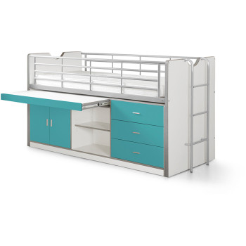 Lit mi-hauteur combiné avec bureau Ugo turquoise