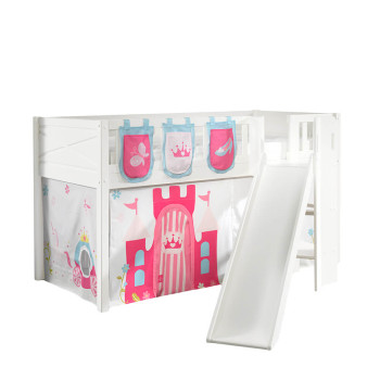 Lit toboggan blanc Scott avec tente de lit + pochettes Princesse