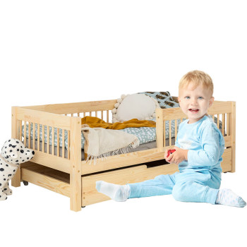 Lit enfant en bois avec tiroir et barrière Adeko CPW pour matelas 80