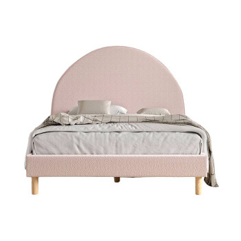 Lit enfant double finition tissu bouclé rose Moon