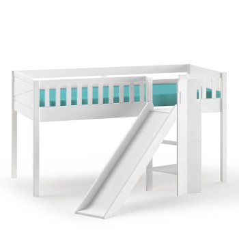 Lit mezzanine avec toboggan mi-haut blanc Scott