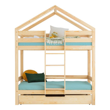 Lit cabane superposé avec tiroir Adeko DMPN pour matelas enfant 90