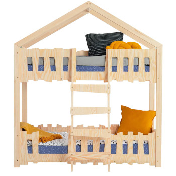 Lit superposé enfant cabane en bois Adeko Zippo P adapté pour matelas de largeur 90 cm