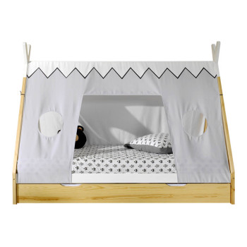 Lit tipi LP avec toile et tiroir gigogne naturel 90x200