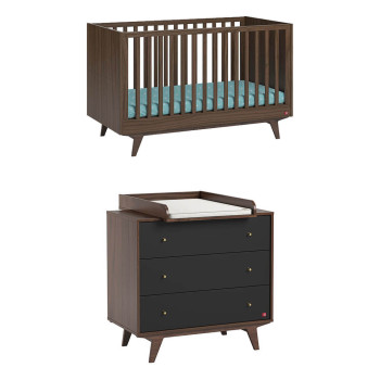 Pack petite chambre bébé Mid Vox noir et bois noyer