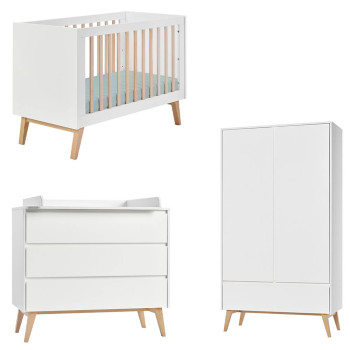 Pack lit bébé 60x120 + commode à langer + armoire 2P Swing blanc