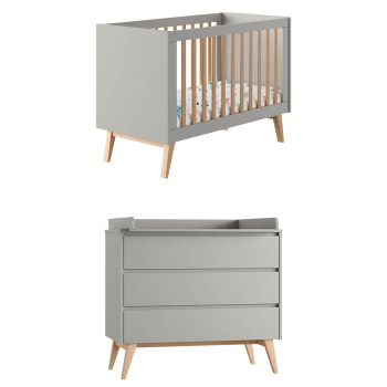 Pack lit bébé 60x120 + commode à langer Swing gris