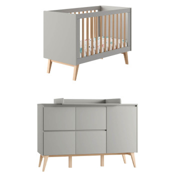 Pack lit bébé 60x120 + large commode à langer Swing gris