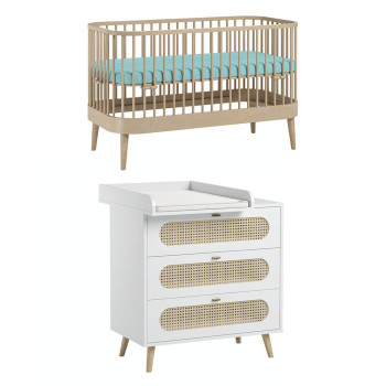 Pack DUO chambre bébé Canne blanche avec lit bébé Paris en bois