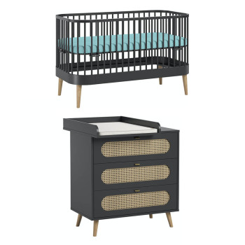 Pack DUO chambre bébé Canne noir avec lit bébé Paris