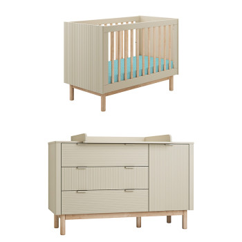 Pack Duo chambre bébé Miloo champagne avec lit bébé 60x120 + grande commode à langer