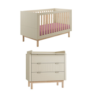 Pack Duo chambre bébé Miloo champagne avec lit bébé 70x140 + commode à langer