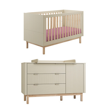 Pack Duo chambre bébé Miloo champagne avec lit bébé 70x140 + grande commode à langer