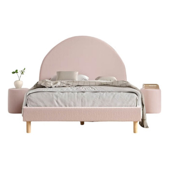 Pack lit enfant double + set de poufs rose Moon