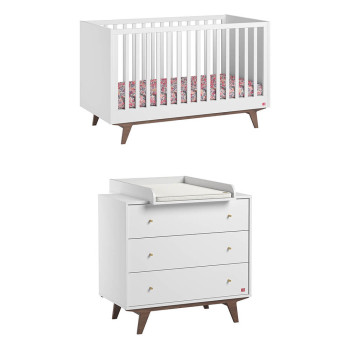 Pack petite chambre bébé Mid Vox blanc et bois noyer