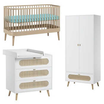 Pack TRIO chambre bébé Canne blanche avec lit bébé Paris en bois