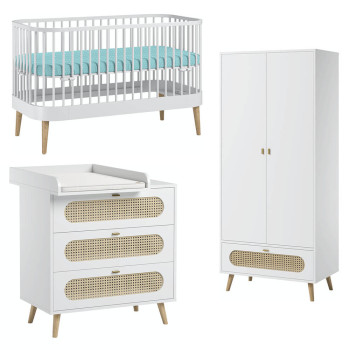 Pack TRIO chambre bébé Canne blanche avec lit bébé Paris